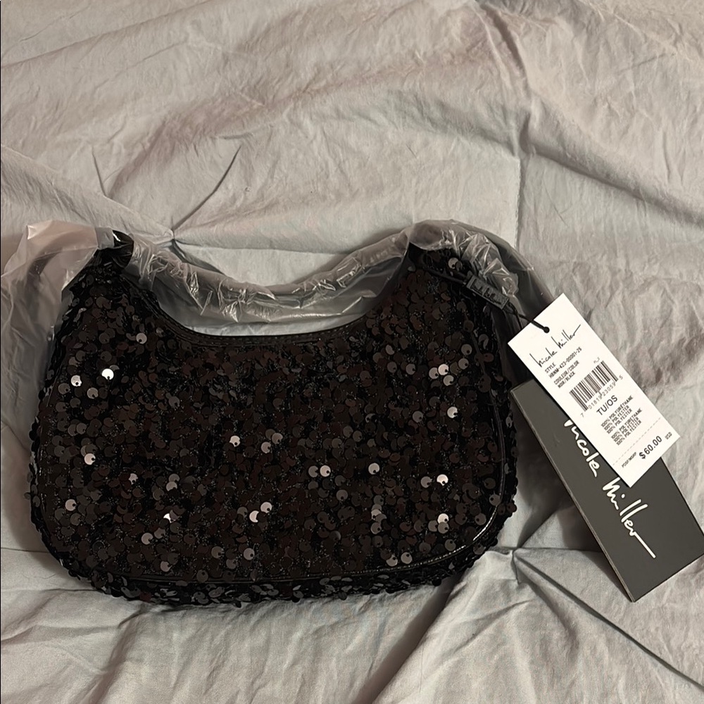 Nicole Miller Black Sequin Shoulder Bag - Picture 1 of 5